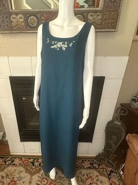 Studio I Teal Blue Embroidered Sleeveless Maxi Dress